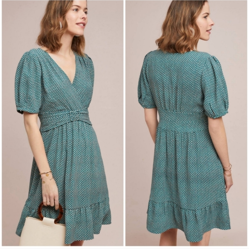 Anthro Maeve Keily Belted Print Dress